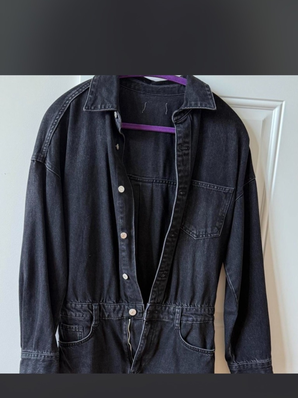Zara Black Denim Jacket-Style Jumpsuit